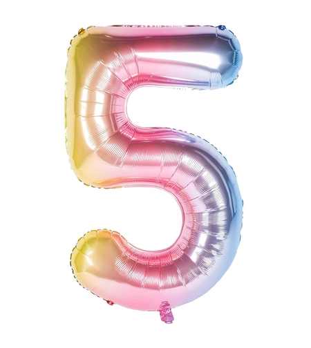Balon din Folie Metalizata Gradient Flippy, Figurina Cifra, Tema Aniversare 100 cm, Ambalaj Individual, Pai inclus, Umflare cu Aer sau Heliu, Multicolor, Cifra 5