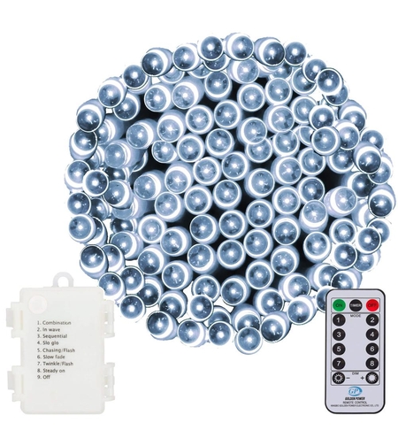 Instalatie lumini de exterior pentru gradina, 9 metri, 120 LED-uri, cu baterii, alb