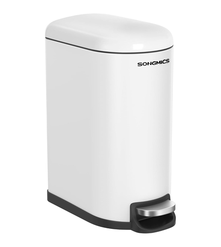 SONGMICS Cos gunoi 10 litri cu pedala si capac soft close, galeata interioara detasabila, 35x19x39 cm, alb