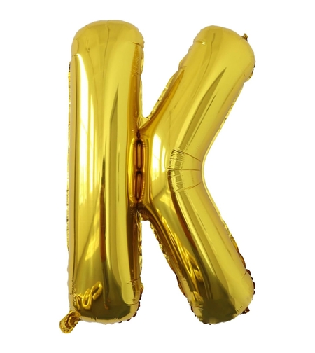 Balon Folie Metalizata Litera K, Flippy, 80 cm, Umflati cu Heliu sau Aer, Ambalaj Individual, Pai inclus, Auriu