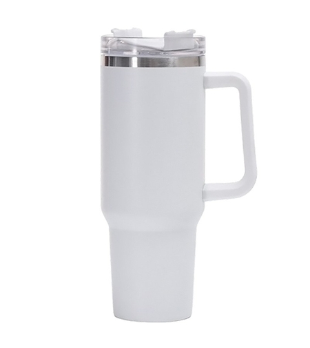 Cana Termos din Plastic, pentru Bauturi Calde si Reci, cu Maner, 9.9x9.9x27 cm, Alb