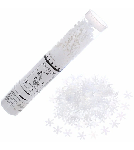 Tun de Confetti, Flippy, 30 cm, Model Fulgi de Zapada din Hartie, Ambalaj din PET, Alb