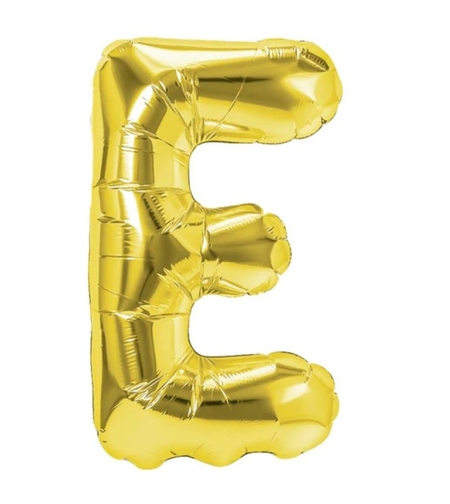 Balon Folie Metalizata Litera E, Flippy, 40 cm, Umflati cu Heliu sau Aer, Ambalaj Individual, Pai inclus, Auriu