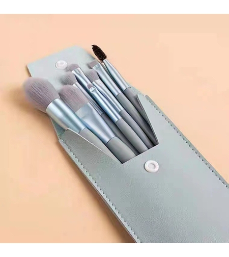 Mini set portabil 8 pensule de machiaj cu husa albastra, Flippy