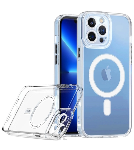 Husa protectie Vafy pentru iPhone 14 Pro Mag Safe, 2 in 1 incarcare si magnet, protectie camera, Silicone, Transparenta