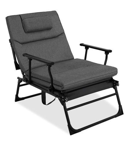 Fotoliu pliabil 2 in 1 tip sezlong, cu 5 pozitii, structura metalica si saltea inclusa, 180x58x89 cm, gri