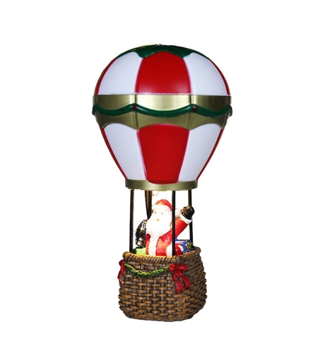 Decoratiune de Craciun tip Balon cu Aer Cald, Flippy, Balon cu Mos Craciun, din Rasina, Model Balon cu Aer Cald si Mos Craciun Iluminare LED, 17 x 5 x 5 cm, Gri Rosu