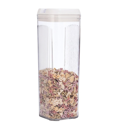 Cutie de Depozitare Alimente, Flippy, Cutie de Tip Container, 3.7L, 12.5x12.5x36.5 cm, Recipiente pentru Cereale in Bucatarie, Transparente cu Capac Alb