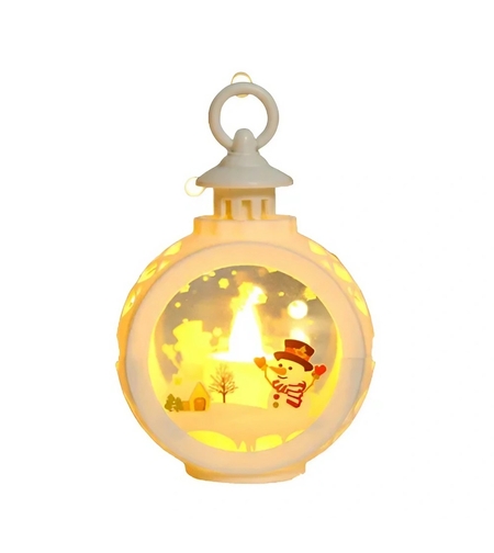 Decoratiune Craciun tip Felinare cu baterii, 13.5 x 9 cm,Lumanare cu geam si inscriptie om de zapada,lumina alb cald,baterii incluse,Alb