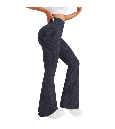 Pantaloni Sport de Dama, Flippy, pentru Yoga, Talie Inalta, Evazati, Tricotati, Albastru Marin, Marime M