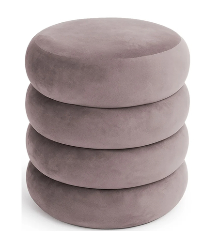 Taburet tapitat Snuggo cu spatiu de depozitare, velur, diametru 42 cm, inaltime 45 cm, roz pudrat