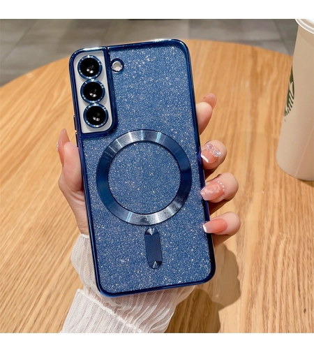 Husa de Protectie 2 in 1, Vafy, pentru Samsung Galaxy S23FE, Glitter Chrome Magsafe, din TPU, Magnetica, cu Protectie Lentila, Albastru Marin