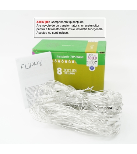 Sectiune Instalatie de Craciun Vafy, Tip Plasa, 80 LED-uri, 2 m x 1 m, 8 jocuri de lumini, Interconectabila, Fir transparent, Albastru