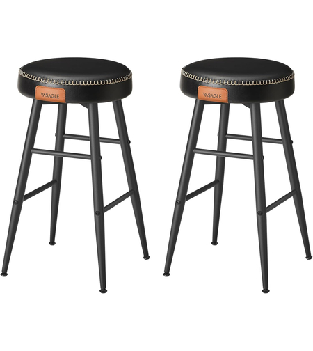 VASAGLE Set 2 scaune bar EKHO, tapiterie PU, cadru metalic, 50x50x63 cm, negru