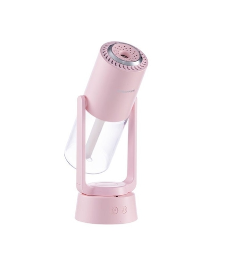 Umidificator si Purificator aer ultrasonic portabil, rezervor 200ml, cu ioni negativi, LED 7 culori, rotatie 360 grade, Roz