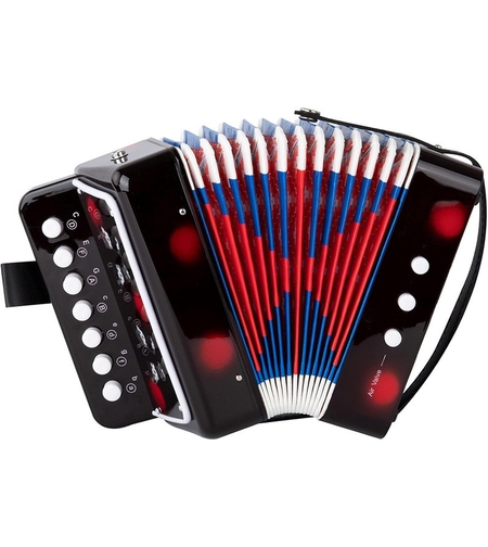 Acordeon Pentru Copii, Flippy, Acordeon Jucarie pentru Educatie Timpurie, 7 butoane 2 bass, Acordeon Instrument Muzical pentru Copii, 18 x 17 x 10 cm, Negru