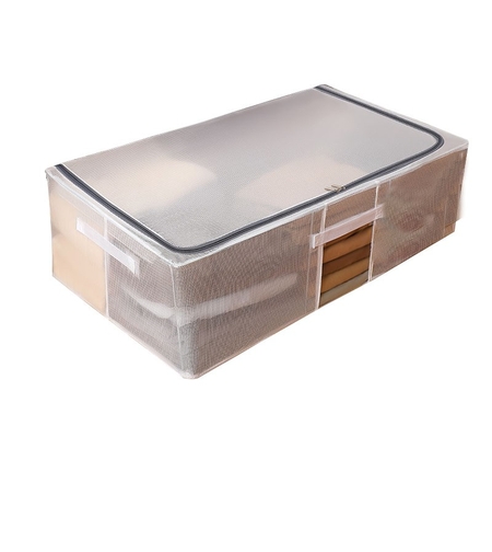 Cutie de Depozitare, Flippy, pentru Haine, Incaltaminte, din Plasa PVC Impermeabila si Manere Laterale, Pliabila, Fermoar Bidirectional, 80 x 47 x 24 cm, Transparenta