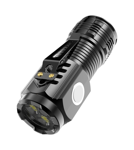 Lanterna cu 3 Nuclee Led, Vafy, Incarcare USB, Autonomie 4-20h, Raza Maxima 100-200 m, 5W, 4 x 4 x 9 cm, Suport de Agatat, Fund Magnetic, Negru