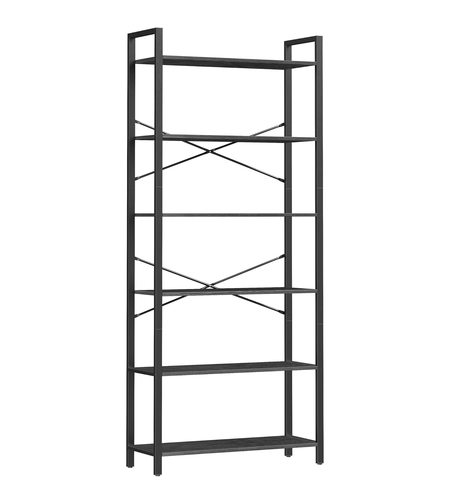 VASAGLE Biblioteca 6 rafturi, cadru metalic si polite PAL, stil industrial, 80x30x186 cm, negru