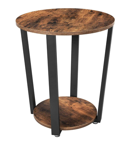VASAGLE Masa de cafea rotunda cu cadru de otel, stil industrial, 50x57cm, maro rustic si negru