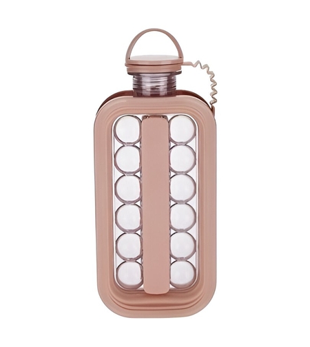 Forma pentru Gheata 2 in 1 Portabila, Flippy, sub Forma de Sticla, Sfere, Diametru 3 cm, Multifunctional, 17 Bilute, 27.5 x 11.4 x 5.5 cm, Culoare Roz Pal