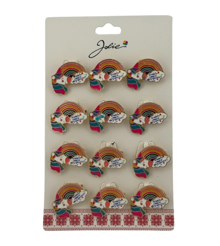 Set 12 Brose Martisor pentru Copii, Jolie, Model Unicorn Curcubeu, cu Mesaj Crede in Magia Martisorului, Multicolor