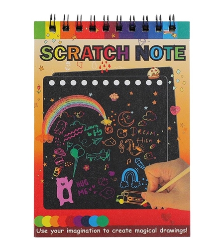 Caiet cu fise razuibile Flippy, DIY Magic Scratch, 12 File, Curcubeu, Creion din Lemn, Cartonase negre, 14 x 10 cm, galben