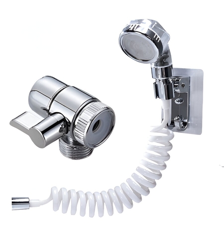 Set Extensie de Dus, Flippy, pentru Baterie Baie sau Bucatarie, 4 Piese, Filtru de Ioni Negativi, Furtun Flexibil de 1.5 Metri, Argintiu