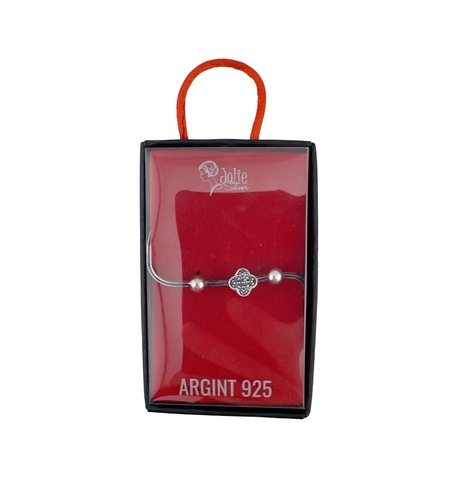 Bratara din Argint 925, pentru Dama, Jolie Silver, Model Snake cu Charm Trifoi, 5.12 g, Lungime Reglabila, Argintiu
