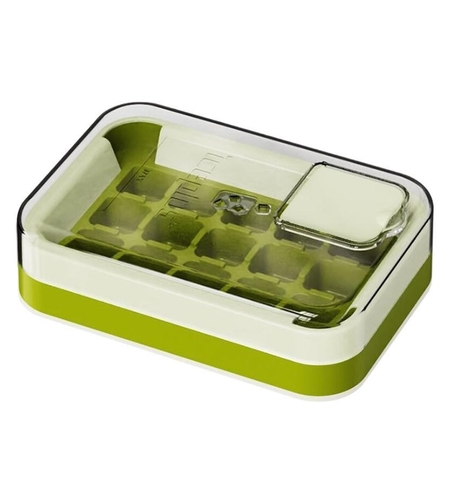 Cutie Gheata, 15 Cuburi, Cu Sistem de Presare Spate, Capac de Umplere și Evacuare, 1 L, 16.5 x 11.2 x 4.5 cm, Verde