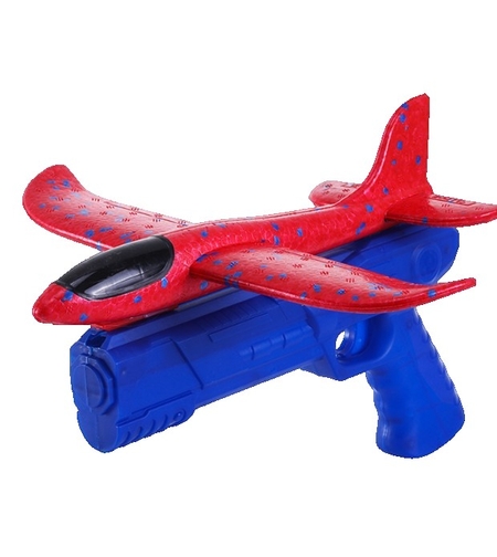 Pistol cu Lansator de Avion, Flippy, din Polistiren+Plastic, +3 Ani, Avion 38 cm, Lansare 10 m, Albastru/Rosu