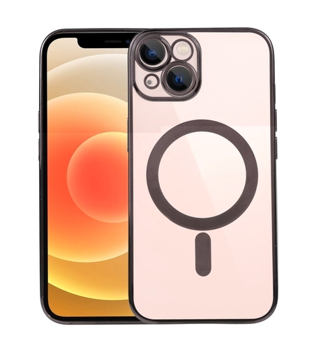 Husa MagSafe pentru Apple iPhone 11, Full Cover, Protectie camera, Margini colorate Electroplating, Magnetica, Incarcare Wireless, Vafy, Negru