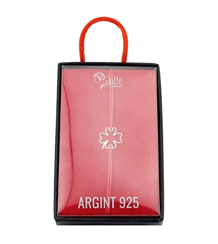Bratara Argint 925 pentru Dama, Jolie, Model Trifoi in Contur, Martisor Bratara de 1 Martie, Pandativ Argintiu cu Snur Rosu