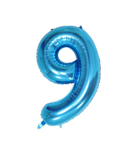 Balon din Folie Flippy, Cifra 9, 81 cm, Pentru Aer sau Heliu, Bulk, Albastru
