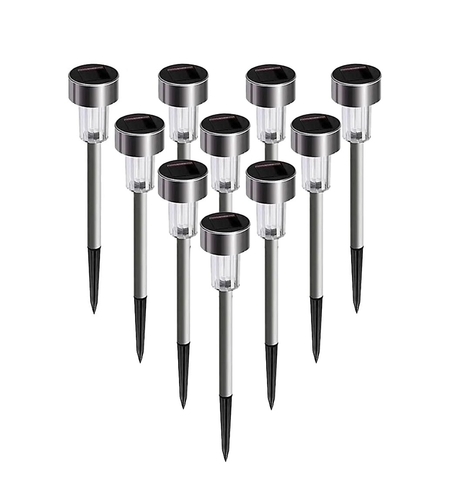 Set 10 Lampi Solare Led pentru Gradina, Flippy, 5.5 x 36.5 cm, Buton On-Off, Lumina Multicolor, Argintiu