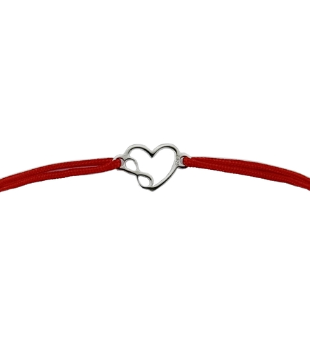 Martisor Bratara Argint 925, Jolie, Model Inima cu infinit, Martisor de 1 Martie, cu Snur Rosu, Argintiu