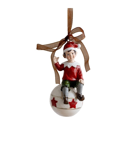 Decoratiune de Craciun, Flippy, pentru Brad, Model Elf pe Glob, 10 x 4 cm, din Rasina, Multicolor