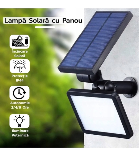 Lampa solara pentru terasa/gradina 48 de LED-uri Flippy, cu 2 moduri de fixare, senzor de lumina, IP44, material ABS, 5W, 80 lm, 26.5 cm x 14 cm, Alb Rece