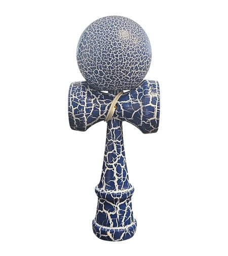 Kendama X Originala, Profesionala, Flippy, Cracked, din Lemn, 18 cm, Albastru/Alb