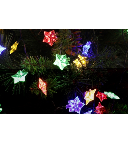 Instalatie de Craciun Liniara RGRB Yoto, 10 m, din care 1 m Prelungitor 220V, 40 LED, Model Stelute, Utilizare Interior/Exterior, Interconectabila, Fir Negru, multicolor