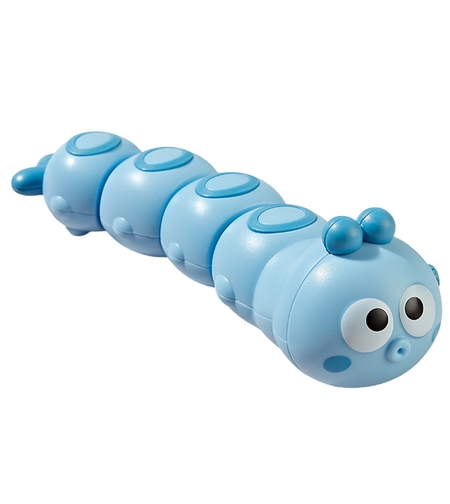 Jucarie mecanica pentru copii Flippy, omida haioasa, material ABS, cu cheita, distractiva, se taraste, se misca, 15 x 4 cm, albastru