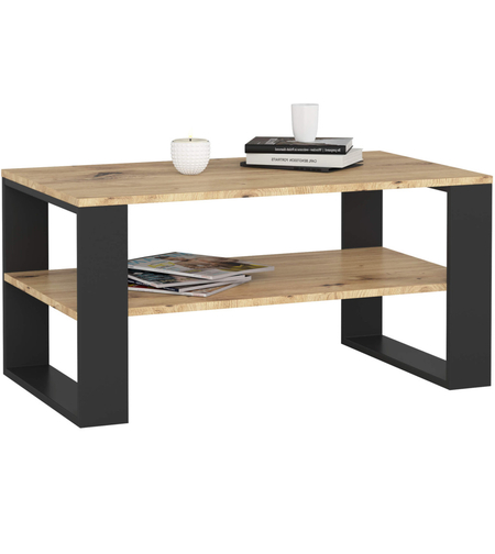 Masuta cafea ALEX cu raft inferior, PAL laminat, 92x53x45 cm, stejar artisan si negru