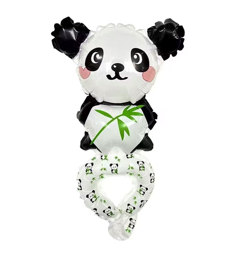 Balon din Folie Metalizata, Vafy, Figurine Animalute, Tip Bratara, Model Panda, Ambalaj Individual, Pai Inclus, Umflare cu Aer sau Heliu, Alb-Negru