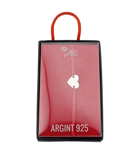 Bratara Argint 925 pentru Dama, Jolie, Model Inimioara plina, Martisor Bratara de 1 Martie, Pandativ Argintiu cu Snur Rosu