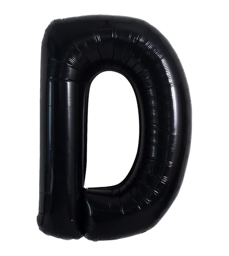 Balon din folie metalizata, 40 cm, Balon Folie Metalizata Litera D, Flippy, 40 cm, Umflati cu Heliu sau Aer, Ambalaj Individual, Pai inclus, Negru, Litera D
