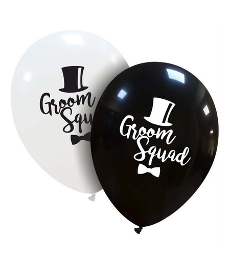 Baloane de Decor, Flippy, Set 10 Baloane de Decor pentru Echipa Mirelui, din Latex 25 cm, Alb/Negru