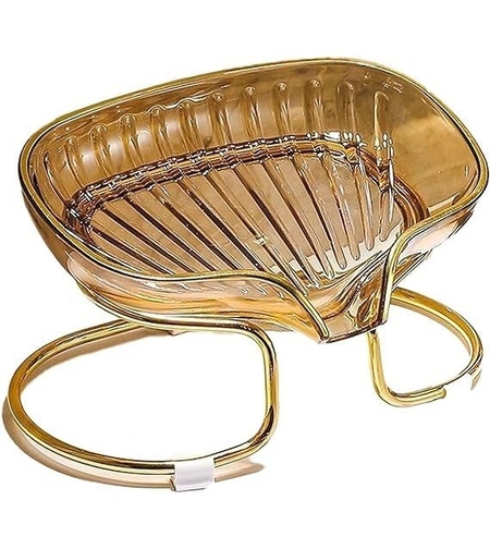 Savoniera cu Suport, Flippy, Sistem de Scurgere a Apei, Margine Aurie, 14 x 8.5 x 9 cm, din TPE, Auriu