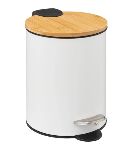 Cos gunoi 5Five Modern Color cu capac bambus si sistem soft-close, otel, polipropilena si bambus, 3L, 22x17x23 cm, alb