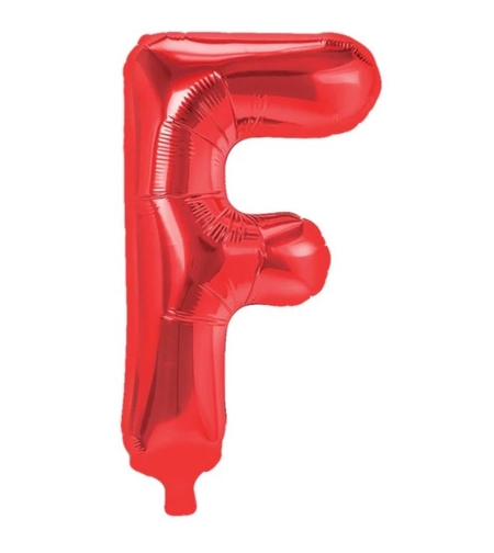 Balon Folie Metalizata Litera F, Flippy, 40 cm, Umflati cu Heliu sau Aer, Ambalaj Individual, Pai inclus, Rosu