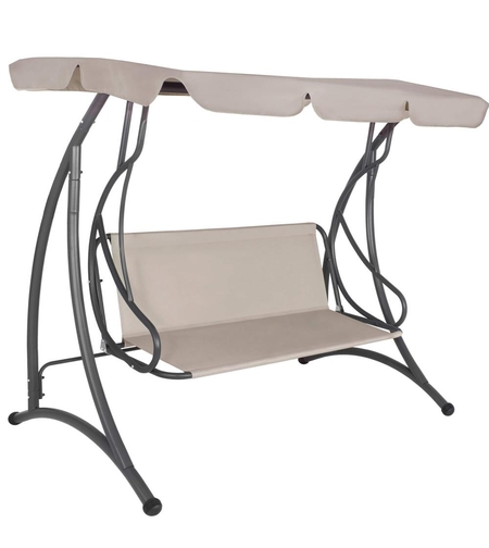 Leagan de gradina 190x115x176 cm, pentru 3 persoane, copertina reglabila, perne incluse, cadru otel si material impermeabil, bej